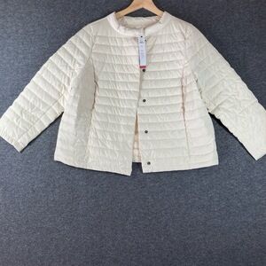 NWT Talbots Quilted Down Jacket Womens Petite XL Cream Collarless Classic